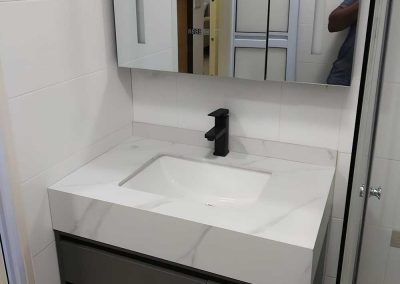 Bathroom sink and mixer tap installation